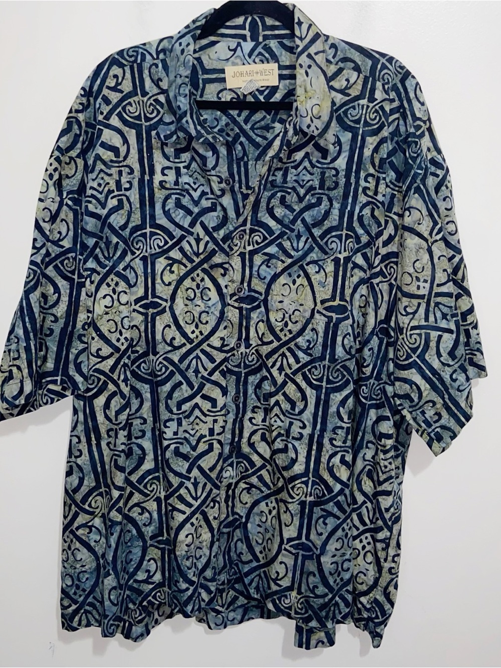 Johari West Shirt Mens 4XL Big & Tall Short Sleeve Hawaiian Camp Tropical Batik
